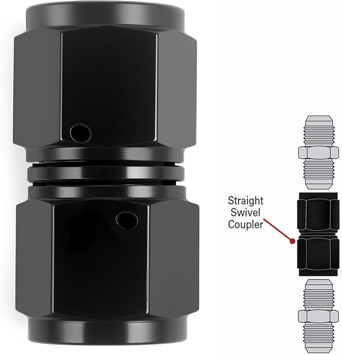 8AN Female to 8AN Female Straight Swivel Coupler Fitting Adapter 3/4-16UNF Thread Aluminium Anodized Black 4PCS