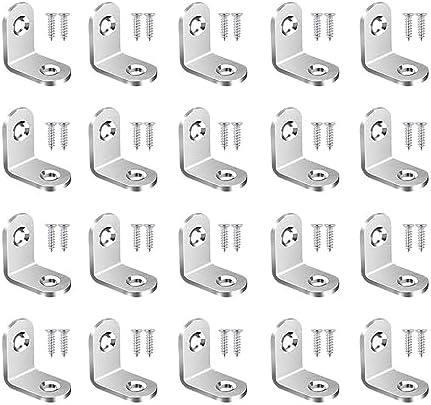 20Pcs Stainless Steel L Brackets - 20mm Right Angle Corner Brace, Heavy Duty Metal, 90 Degree Joints (0.79"x0.79"x0.63")