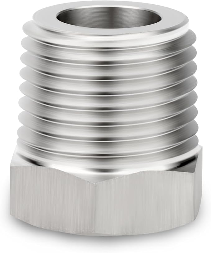 2PCS 304 Stainless Steel Reducer Hex Bushing, 1/4" NPT Male x 1/8" NPT Female, Reducing Pipe Adapter Fitting, for Air/Fuel/Water/Gas/Oil