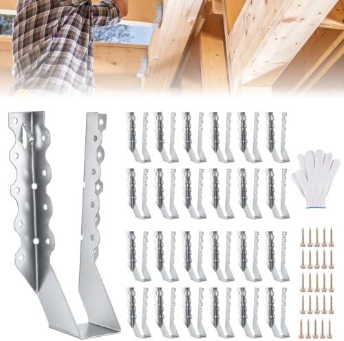25 PCS 2x8 Joist Hangers, Stainless Steel Framing Connectors for 2 x 8 Lumber, Wood Beam Face Mount Rafter Brackets with Screws & Gloves, Header to Joist Hardware for Deck, Roof