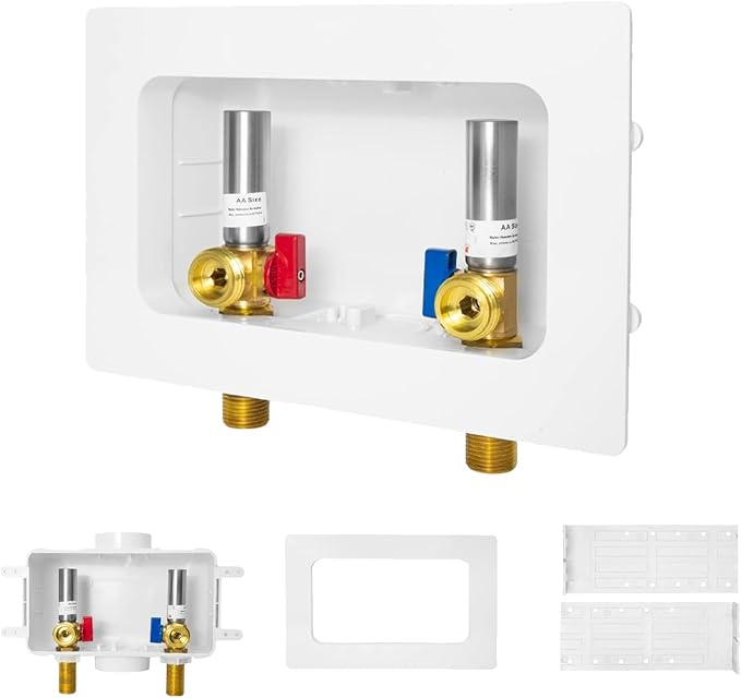 2-PACK GUOFIS Washing Machine Outlet Box with Center Drain,PEX Laundry Washer Box with Stainless Steel Water Hammer Arrestor (1/2"MIP Sweat Connection Inlet X 3/4"MHT Outlet)