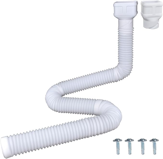7ft Long Gutter Downspout Extensions, 3.1” OD Downspout Extender Drainage Pipe for 2"×3" Downspout and 3"×4"Downspout, Flexible Pipe Stretched Length 7ft, White,1-Pack