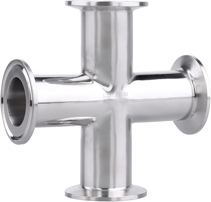 DERNORD 4 Way Cross Clamp Fits 1.5" Tri-clamp Sanitary Fitting Stainless Steel 304, 32mm Pipe OD