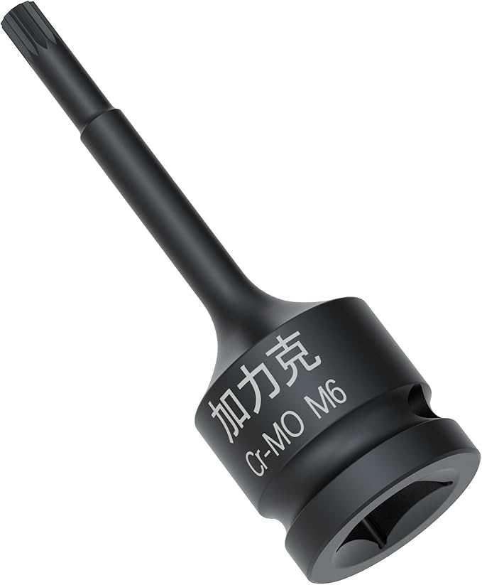 1/2-Inch Drive x M6(6mm） Impact XZN Triple Square Spline Bit Socket, Metric Lengthen Screwdriver Socket Adapter, 3-Inch Length, CR-MO Steel, One-Piece Construction, Black