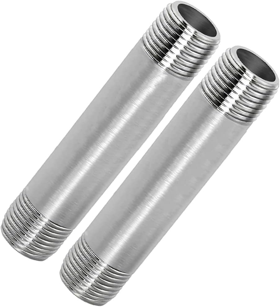 304 Stainless Steel Nipple Pipe Fitting 1/4" NPT X 1/4" NPT Male Thread Cast Pipe Fittings 4" 100mm Length (pack of 2)