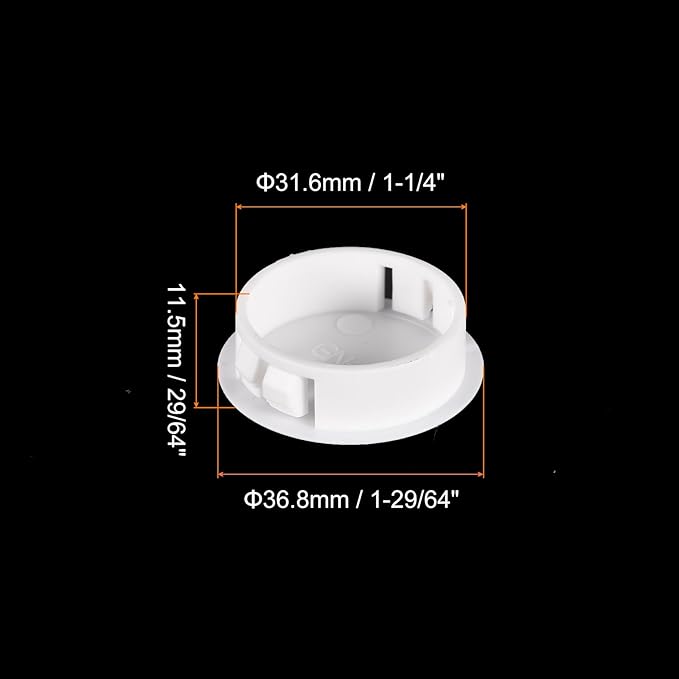 uxcell 1-1/4" Plastic Hole Plugs, 36Pcs Flush Type Panel Round Snap in Fastener Knockout Locking Plugs for Furniture Insert End Caps Panels, White