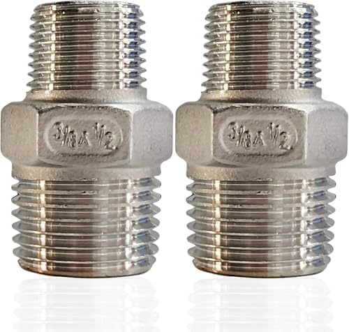 2pcs 1/2" x 3/8" NPT Male Pipe Fitting Reducer Nipple Adapter