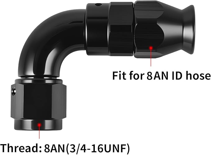 8AN PTFE One Piece Full Flow Hose End Fitting 90 Degree Swivel Only for PTFE Hose Aluminum Black 2PCS