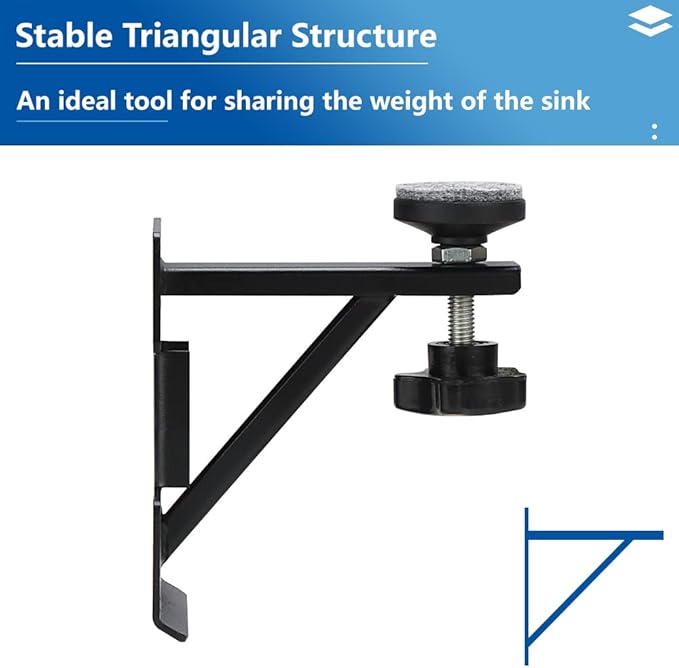 A-KARCK Undermount Sink Brackets for Narrow Cabinet, Sink Repair Kit with Black Coating Prevent Rust, 13 GA Steel Effectively Share Sink Weight(4 PCS)