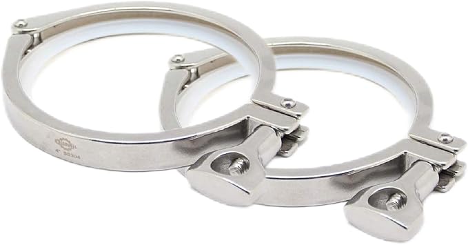 QiiMii 2 Pcs Heavy Duty Single Pin Tri Clamps Ferrule TC 4 Inch Stainless Steel 304 with Silicone Gasket
