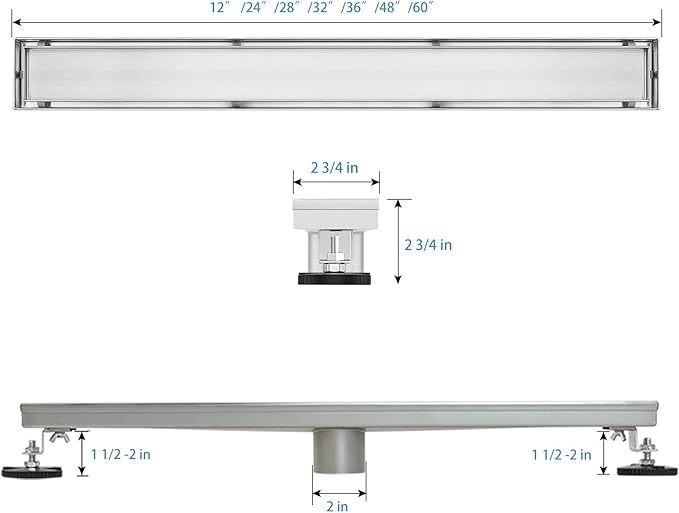 SaniteModar Linear Shower Drain 32 inch Tiled Insert 2 in 1 Panels, 304 Stainless Steel Shower Floor Drain, Brushed Linear Drain with Adjustable Feet and Hair Filter