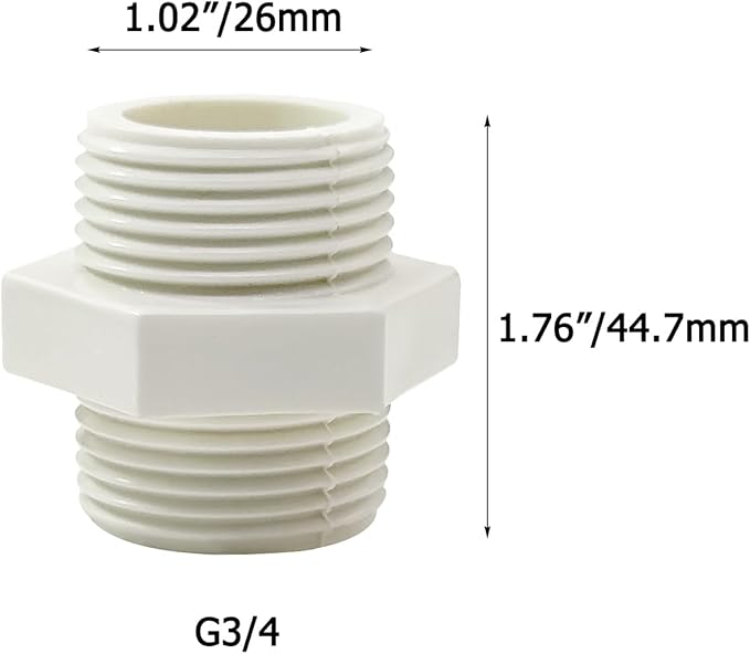 10 PCS 3/4 Inch PVC Fittings Hex Nipple G3/4 Male to Male Thread Connector Coupling Adapter