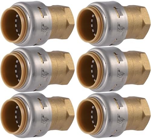 SharkBite Max 3/4 x 1/2 Inch FNPT Reducing Adapter, Pack of 6, Push-to-Connect Brass Plumbing Fitting, UR092
