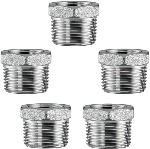 Stainless Steel 3/4" Male NPT to 3/8" Female NPT Reducer Hex Bushing Pipe Fitting Adapter (pack of 5)