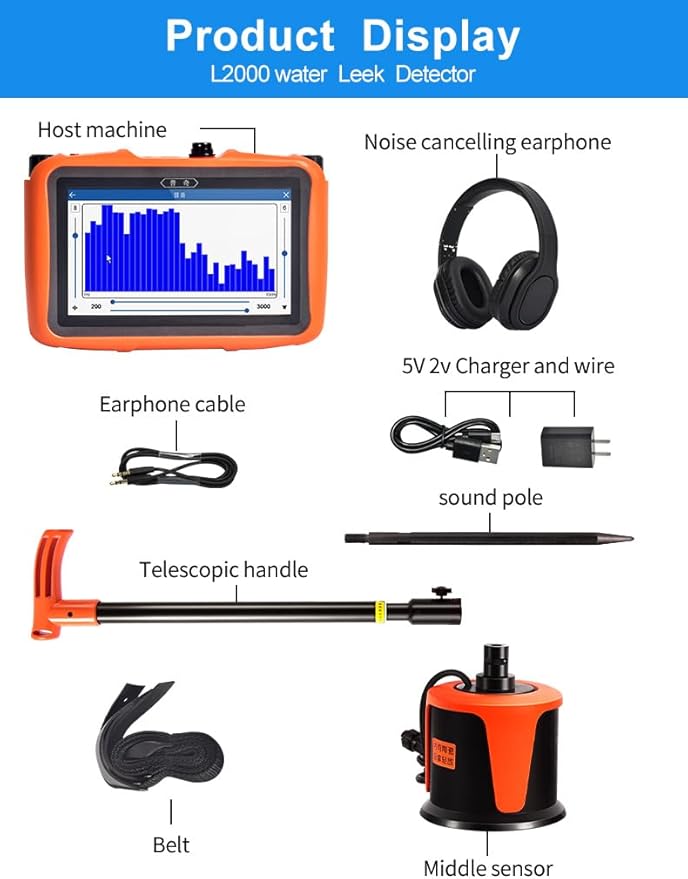 PQWT L2000 Outdoor Pipe Water Leak Detector, Middle Sensor Detecting Water Leak for Depth 5m