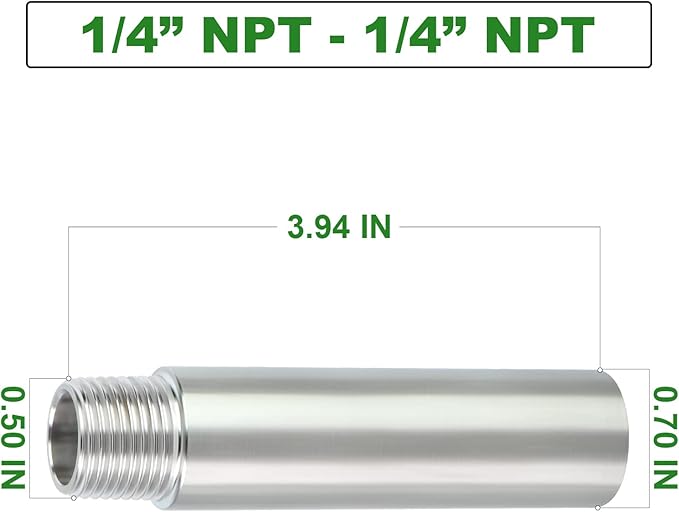TAISHER 4PCS Stainless Steel Pipe Fittings, 1/4" NPT Male x 1/4" NPT Female Threaded, 4" Length Nipple Cast Pipe