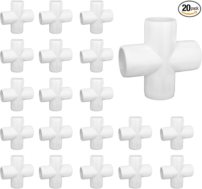 20 Pack 1/2" Cross PVC Fitting Connector, 4-Way Cross Furniture Grade Elbow Fittings for DIY PVC Shelf Building Furniture Garden Greenhouse Connection Tent