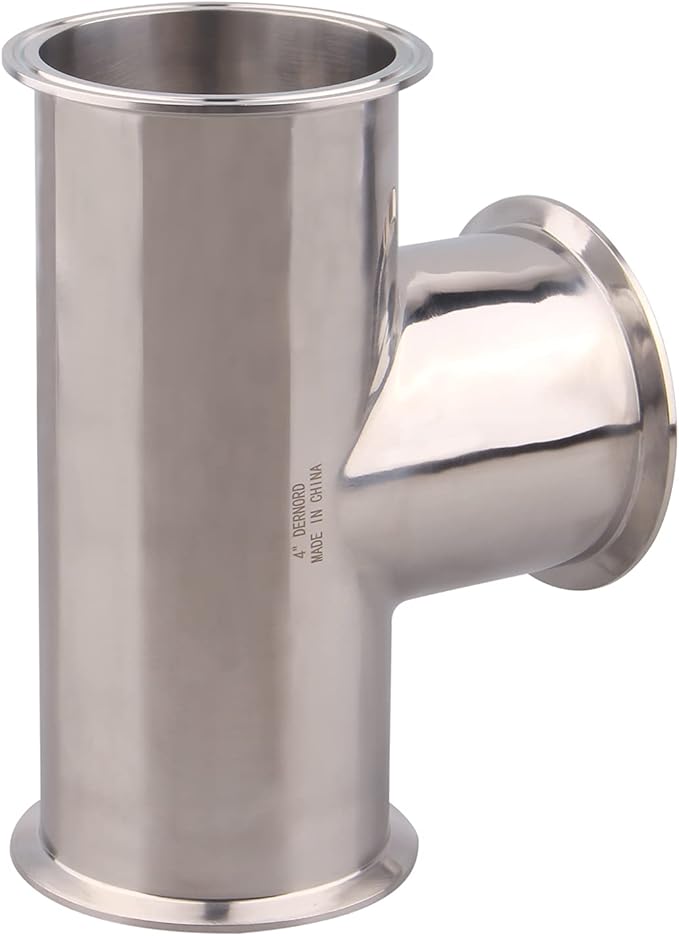 DERNORD Clamp Tee 3 Way Stainless Steel 304 with 3 Silicone Gaskets Fits 4" Tri Clamp, 119mm Pipe OD Sanitary Fittings