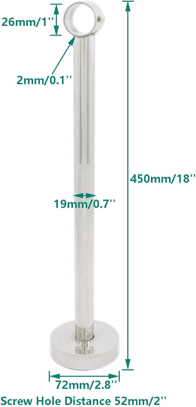 2 Pack Ceiling Mount Bracket, Stainless Steel Wardrobe Pipe Bracket Rod Holder Ceiling Holder, ULIFESTAR Shower Curtain Closet Wardrobe Rod Lever Support Holder Pipe Flange Socket (D*H)26*450mm/1*18''