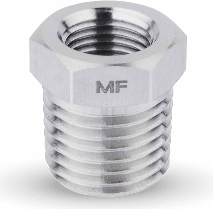 MAACFLOW Stainless Steel 1/4" Male NPT to 1/8" Female NPT Adapter Reducer Hex Bushing (Thread OD 0.52" - ID 0.34") (Pack of 1)