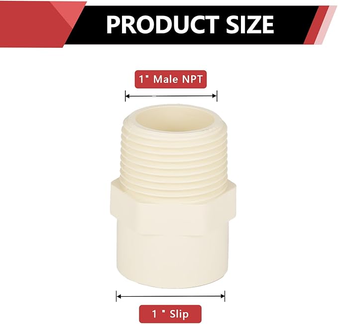 (30 Pack) EFIELD CPVC CTS Male Adapter Fittings, 1" Slip X 1" Male Thread,(CPVC035-5-30PCS)