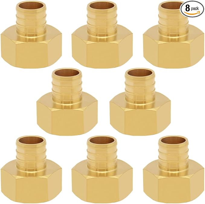 8PCS LF Brass 3/4 Inch PEX Barb to 3/4 NPT Female Straight Coupling Pipe Crimp Fitting