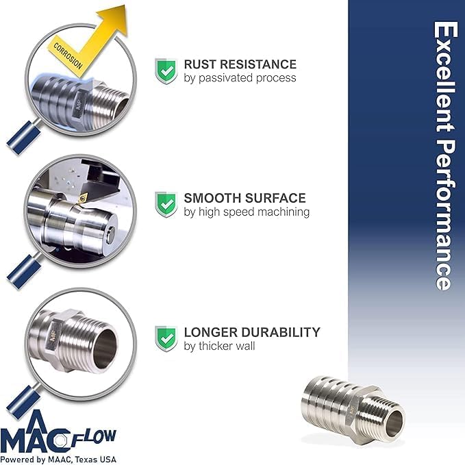 MAACFLOW Stainless Steel 1/4" Male NPT to 1/8" Female NPT Adapter Reducer Hex Bushing (Thread OD 0.52" - ID 0.34") (pack of 4)