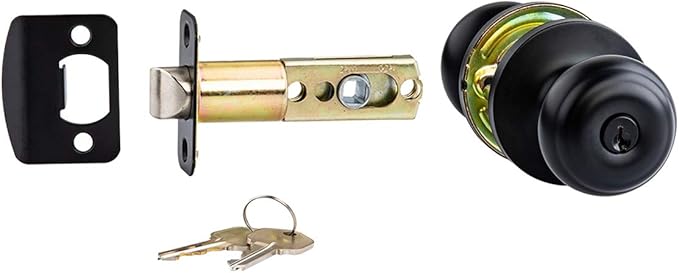 Amazon Basics Exterior Door Knob With Lock, Classic, Matte Black