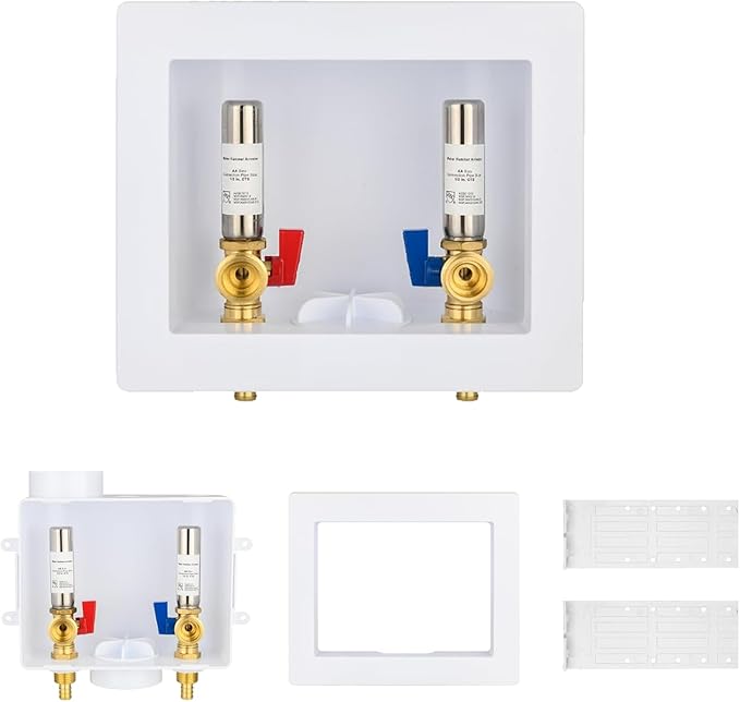 10-Pack GUOFIS Washing Machine Outlet Box,1/2 Inch PEX Crimp Inlet x 3/4 Inch MHT Outlet, Laundry Washer Box with Stainless Steel Water Hammer Arrestor (Center Drain)