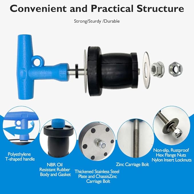 Mechanical Seal, Cleanout Pipe Plug, Expansion Rubber Scupper Plugs 1-1/2 to 1-3/4 in Sewer Cover Caps Winterizing Boat Handle Drain Plug with Galvanized Screw and Nut for Pipe Sink Pool