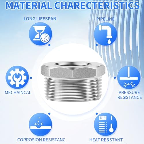 ChillWaves 304 Stainless Steel Pipe Fitting, Reducer Hex Bushing 1-1/4" NPT Male x 3/4" NPT Female Thread Adapter(3-PACK)