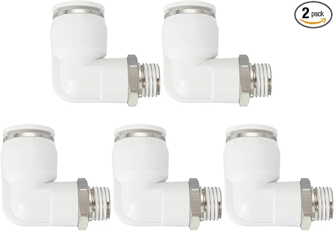 PATIKIL Push to Connect Fitting, 2 Pack Pneumatic Air Elbow Quick Connector 1/4"PT Male Thread x 12mm Tube 90 Degree Connect Tubing Elbow Air Tube Fitting Pneumatic Quick Adapter, White