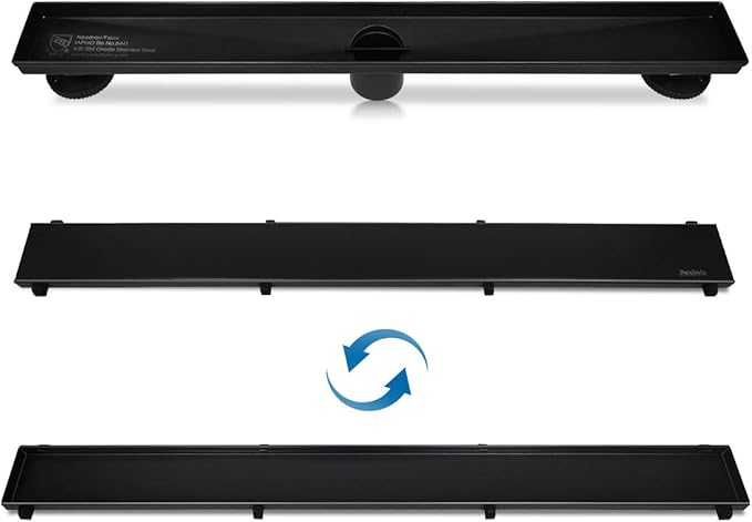 Neodrain Shiny Black 36 Linear Shower Drain, Linear Drain with 2-in-1 Flat & Tile Insert Cover, Rectangle Shower Floor Drain, Adjustable Leveling Feet, Hair Strainer, CUPC Certified(Glitter Black)