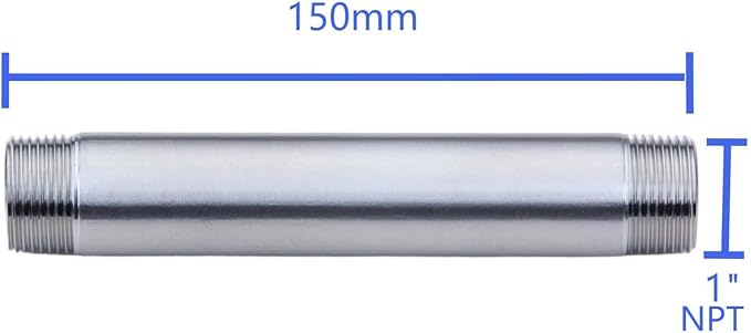 CONSTELLAR 304 Stainless Steel Pipe Fitting - 1" NPT Male x 1" NPT Male Threaded Thickened Pipe Wall, 150mm (6 inch) Length Heavy Nipple Seamless Pipe (1 Pcs)
