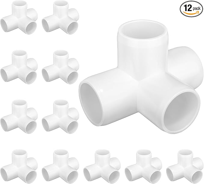 4-way PVC Fittings, 1-inch Furniture Grade Elbow Fittings, 4-way Side Outlet Tee Fittings, Tent PVC Connectors and Greenhouse Pipe Fittings(12 packs)