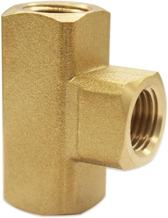 Hooshing Brass Pipe Fittings 1/4" x 1/4" x 1/4" NPT Female Tee Adapter for Air Compressor Gas Line Plumbing