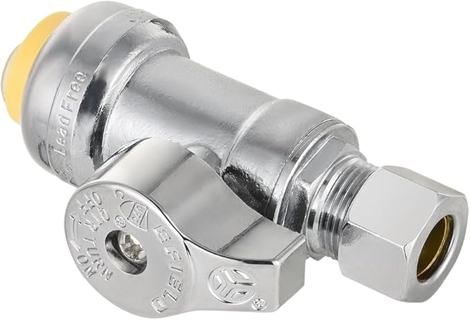 Pro 4-Pack EFIELD Push Fit 1/4 Turn Straight Stop Valve, 1/2 Push x 3/8 Inch Compression With A Clip, Chrome Plated LF Brass, Heavy Duty,(PF-VALVE084)