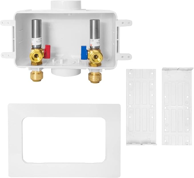 EFIELD Premium Washing Machine (Laundry) Outlet Box with Center Drain, 1/2-Inch Push-Fit Inlet Connection(Copper, Pex, CPVC Pipe) With Stainless Steel Water Hammer Arrestor,(WM034)