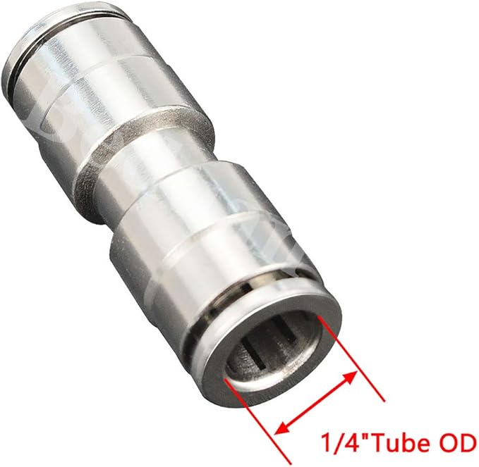 Beduan Push to Connect Fitting 1/4" OD Nickel-Plated Copper Pneumatic Air Fitting Straight Union Tube Connector (Pack of 5)