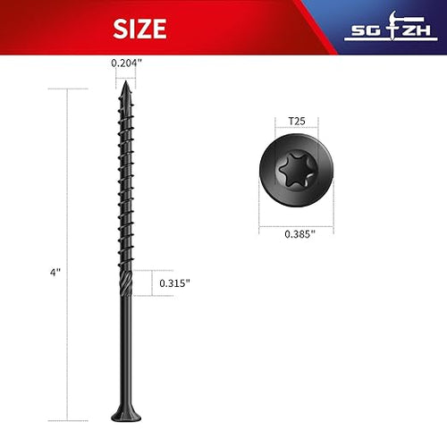 #10 x 4 Inch Deck Screws (45Pcs) 1lb. Carbon Steel, Black, Flat Head, Rust Resistant epoxy Coated, with T25 Star Bit