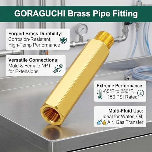 1PCS Brass Pipe Fitting, 1/8" NPT Male x 1/8" NPT Female Nipple, 6" Length for water/oil/air/fuel