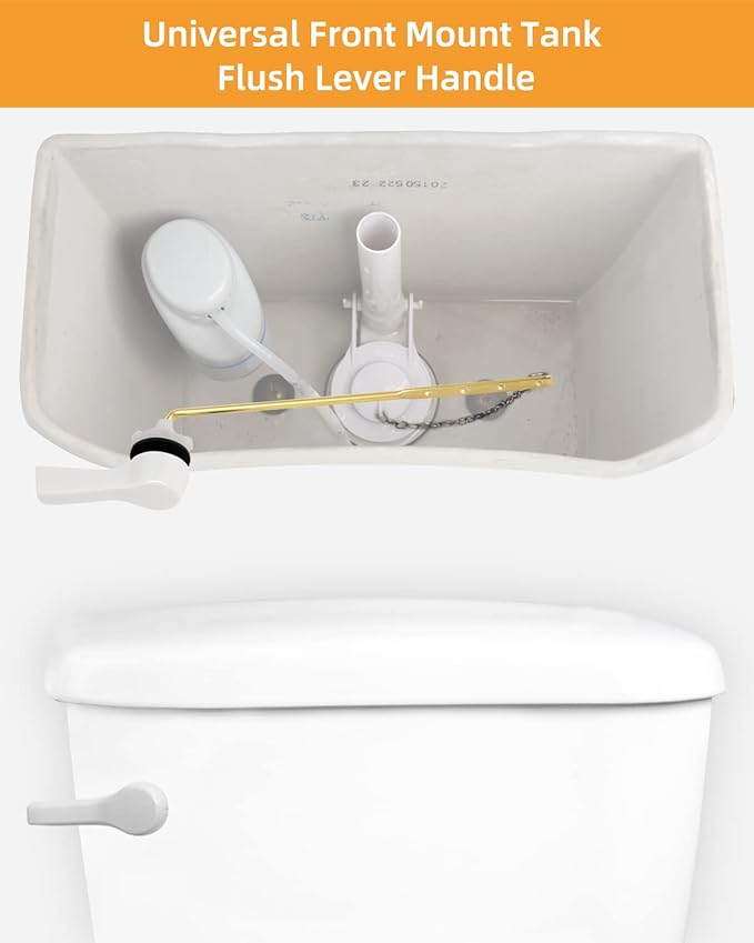 Hibbent 2 Pack Universal Front Mount Toilet Handle Tank Flush Lever Replacement Handle with 2 Pieces Stainless Steel Flapper Chains for Most Front Mount Toilets- White Finish