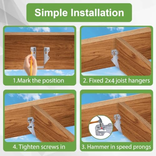 35 Pack Steel 2x4 Joist Hangers for Wood, Galvanized Face Mount Bracket | 20 Gauge Double Shear Face Mount Joist Hanger for Wood Rafter Pergolas, Floor Deck and Ceiling Joists