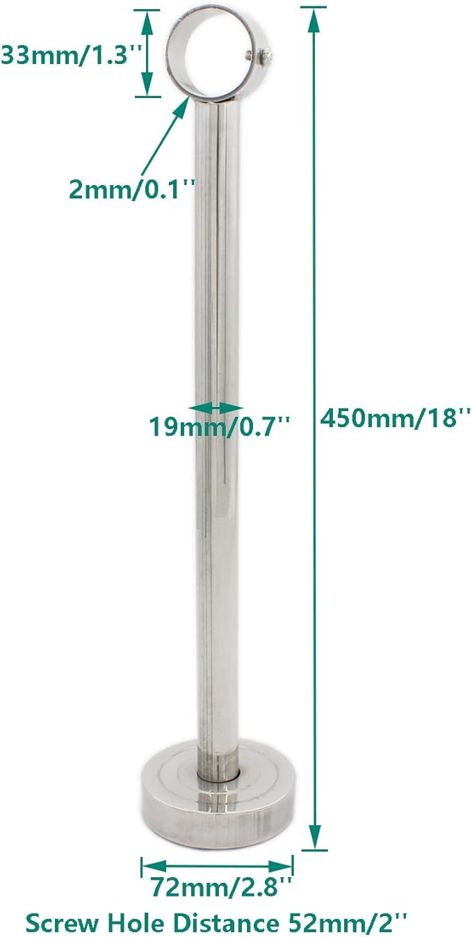 2 Pack Ceiling Mount Bracket, Stainless Steel Wardrobe Pipe Bracket Rod Holder Ceiling Holder, ULIFESTAR Shower Curtain Closet Wardrobe Rod Lever Support Pipe Flange Socket (D*H)33 * 450mm/1.3 * 18''