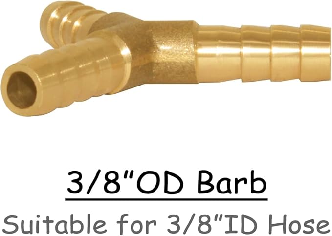 3PCS Solid Brass 3/8"OD Barb Fittings Y 3-Way Union Intersection Hose Barb Fitting for Water/Oil/Gas