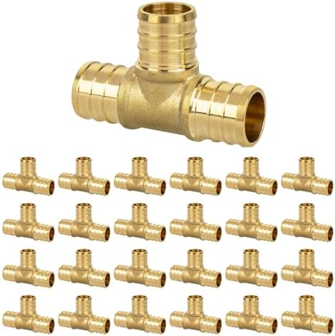 25 Pack 1/2" PEX Tee, PEX Fittings, Heavy-Duty Brass Crimp Fittings for PEX Pipes with Leak-Resistant Construction, NSF & UPC Certified