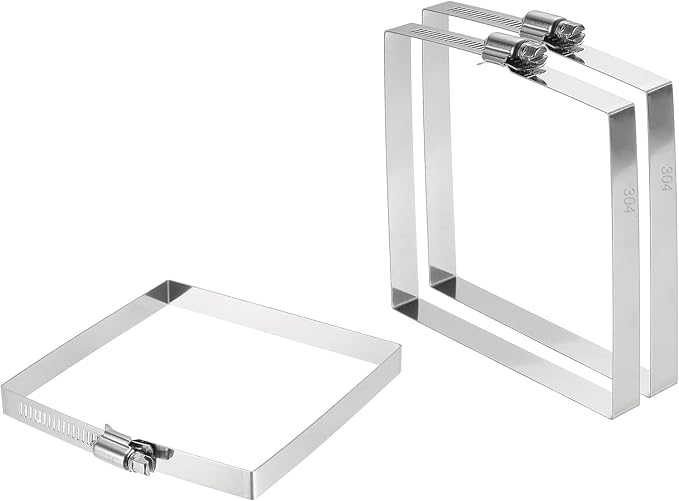 uxcell 3Pcs 304 Stainless Steel Rectangular Hose Clamp, Adjustable 4.3 x 4.1 Inch Square Worm Gear Duct Pipe Tube Clamps for Ducting Bracket Cable Tray Bridge Project Systems, Silver