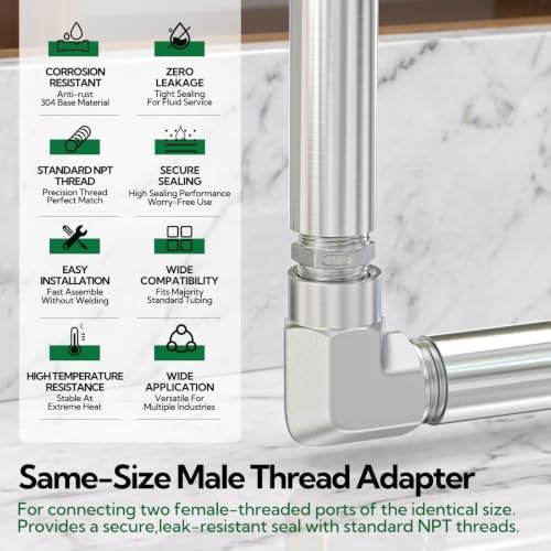TAISHER 5PCS Cast 304 Stainless Steel Hex Nipple, Pipe Fitting 1-1/4" NPT Male x 1-1/4" NPT Male