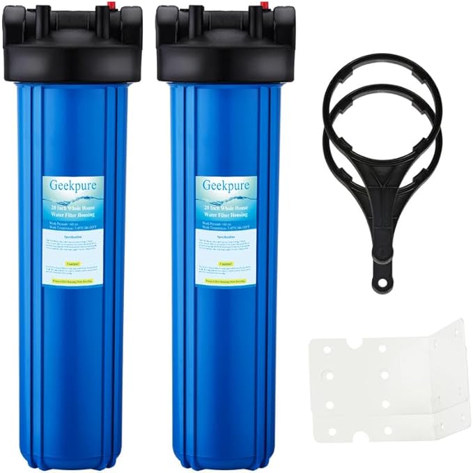 Geekpure 20 Inch Whole House Water Filter Housing-1"NPT Bras Port -Fit 4.5"x 20" Filter (2)