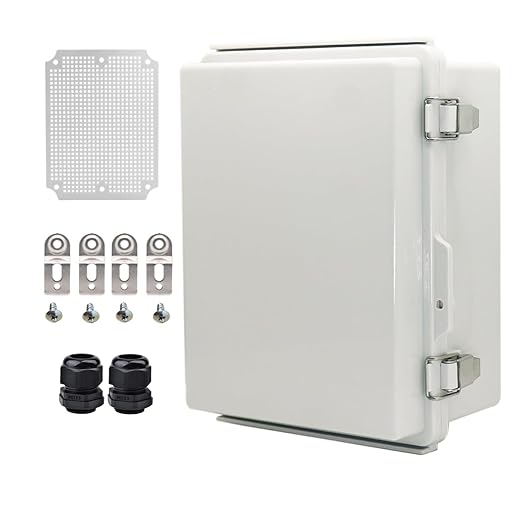 Outdoor Waterproof Electrical Box Junction Box Weatherproof IP67 ABS Plastic Enclosure Switch Router Project Box Electronics DIY Enclosure With Mounting Plate Wall Bracket Grey 8.6"x6.6"x4.3"